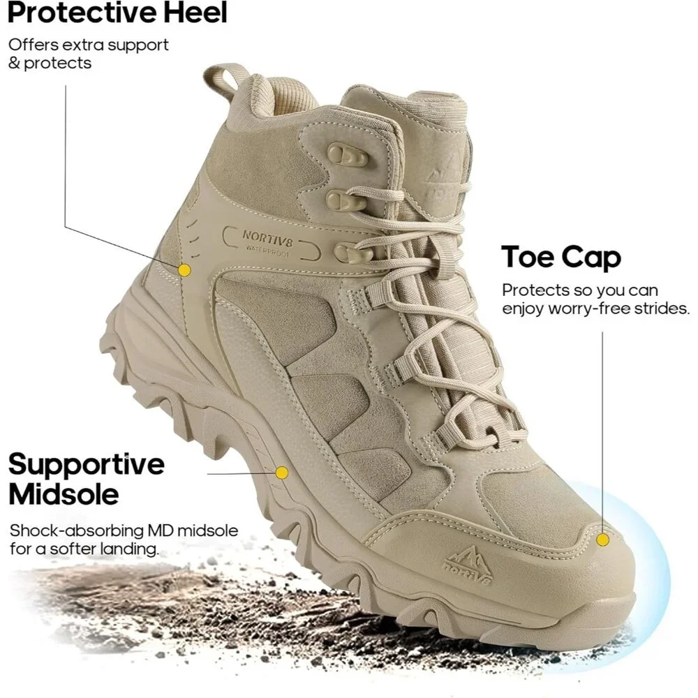 NORTIV 8 Men's Waterproof Hiking Boots Mid Trekking Mountaineering Shoes Sand - Picture 6 of 6